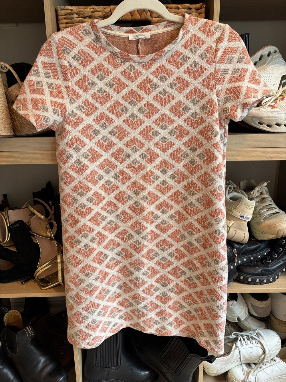 Women's Zara Short Sleeve Geometric salmon print Dress